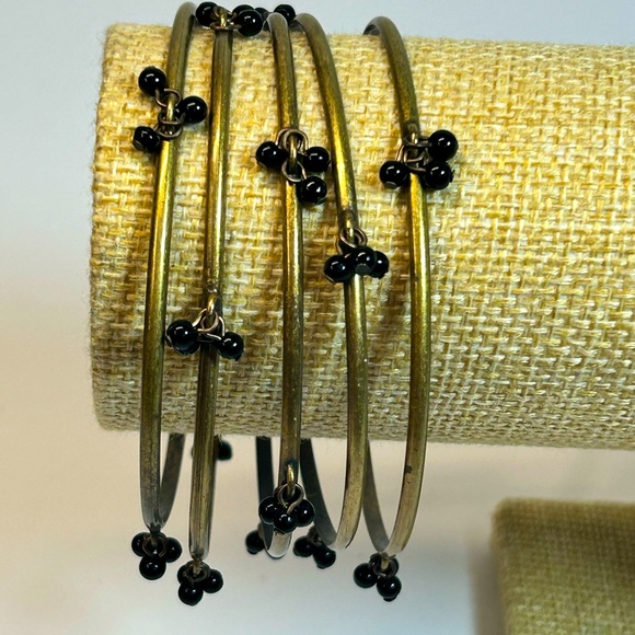Vintage Brass and Black Glass Beads Dangles Set of Five - Picture 2 of 5